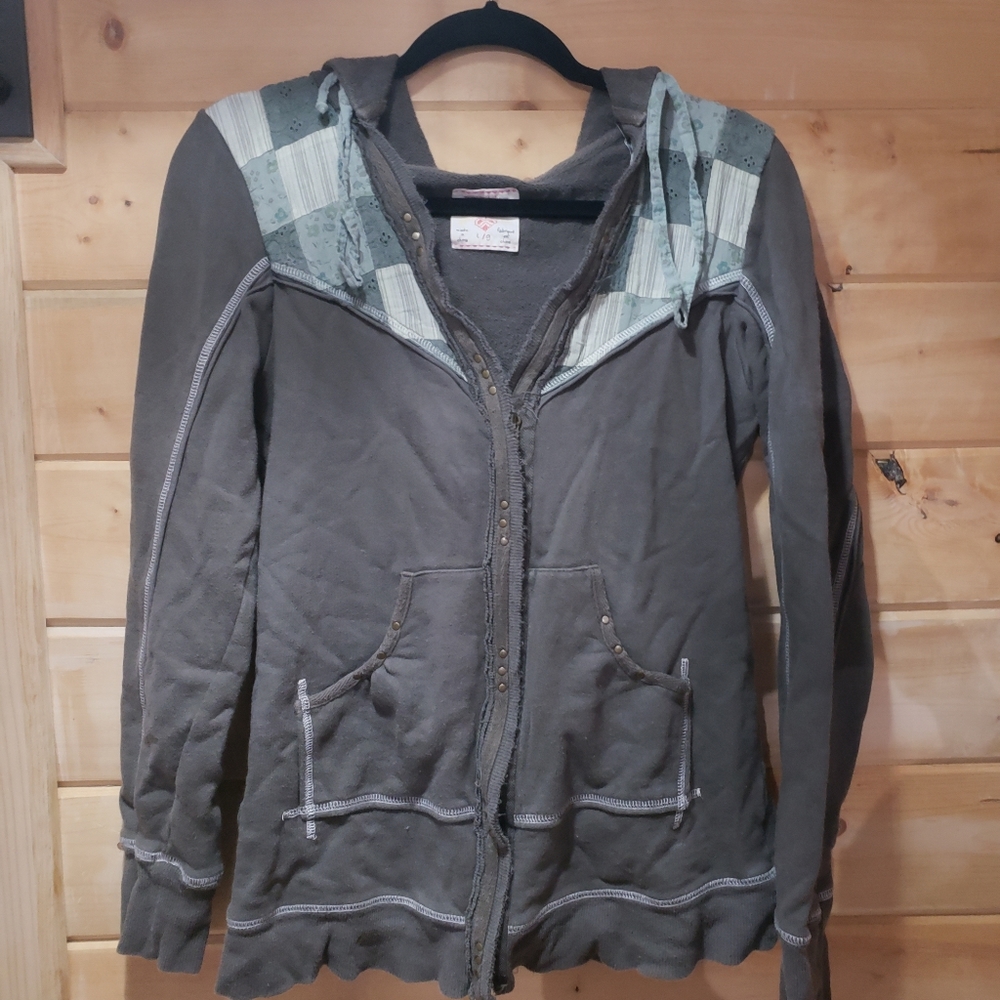 Free People distressed patched hoodie